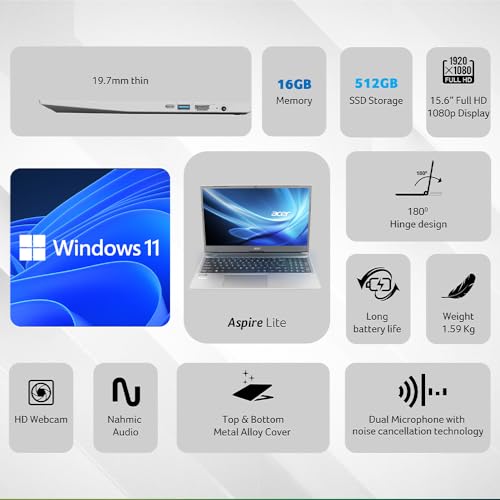 Acer Aspire Lite AMD Ryzen 7 5700U Premium Thin and Light Laptop (Windows 11 Home/16 GB RAM/512 GB SSD/MSO)