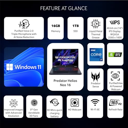 Acer Predator Helios Neo 16 Gaming Laptop 14th Gen Intel Core i7 Processor (Windows 11 Home/16 GB/1 TB SSD/NVIDIA GeForce RTX 4060)