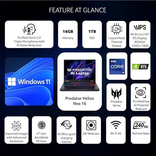 Acer Predator Helios Neo 16 Gaming Laptop 14th Gen Intel Core i9 Processor (Windows 11 Home/16 GB/1 TB SSD/NVIDIA GeForce RTX 4070)