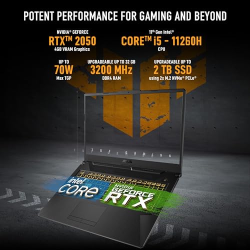 ASUS TUF Gaming F17 Gaming Laptop Intel Core i5-11260H 11th Gen (8GB/512GB SSD/4GB NVIDIA RTX 2050/Win 11/ RGB Backlit/Black/2.60 kg)