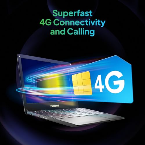 Primebook 4G, 2024(NEW, Wifi+4G Android Based MediaTek MT8788, PrimeOS, 4G SIM Slot,4GB/64GB eMMC Storage) Thin and Light Laptop