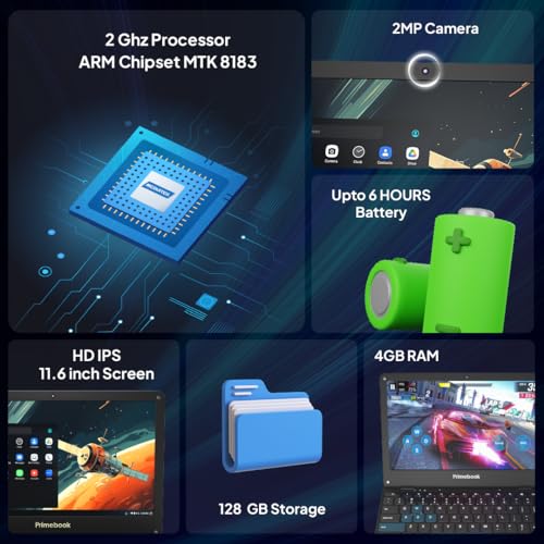 Primebook S Wifi, 2024 (Android Based MediaTek MT8183, PrimeOS,4GB/128GB eMMC Storage) Thin and Light Laptop