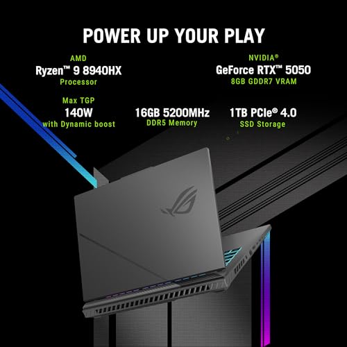 Asus Rog Strix G16 (2025) | Amd Ryzen 9 8940Hx | Rtx 5050- Fhd+ | 16inch | 40 Cm | Windows 11 Home | M365 Basic  Office24 | Eclipse Gray | 2.5 Kg | G614Ph-Rv073Ws | Gaming Laptop