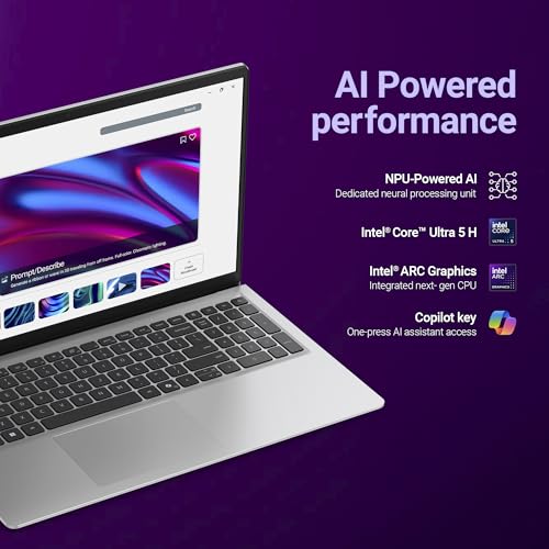 Dell 15 Ai Powered Laptop | Intel Core Ultra 5 225H | 15.6inch Fhd Anti-Glare Display | Intel Arc Graphics | Dedicated Copilot Key | Backlit Keyboard | Silver | Windows 11