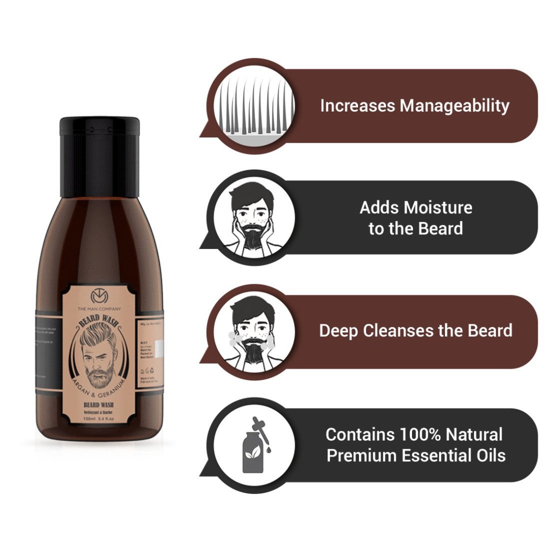The Man Company Argan & Geranium Beard Wash | Cleanses Beard for Men