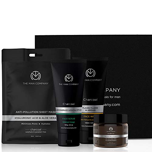 The Man Company Fresh Face Forward - Charcoal Sheet Mask + Moisturising Cream + Charcoal Face Wash + Charcoal Face Scrub