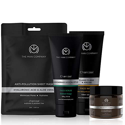 The Man Company Fresh Face Forward - Charcoal Sheet Mask + Moisturising Cream + Charcoal Face Wash + Charcoal Face Scrub