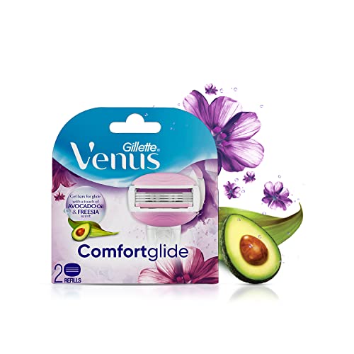Gillette Venus Comfortglide Hair Removal Razor Blades/Refills/Cartridges for Women - 2 Pieces (Avocado Oils and Freesia scent soap gel bars)