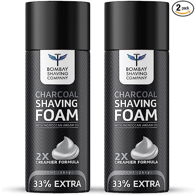 Bombay Shaving Company Charcoal Shaving Foam, with Activated Charcoal & Moroccan Argan Oil, 266ml, Pack of 2