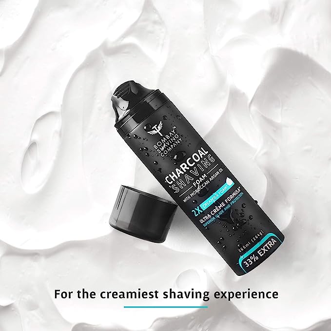 Bombay Shaving Company Charcoal Shaving Foam, with Activated Charcoal & Moroccan Argan Oil, 266ml, Pack of 2