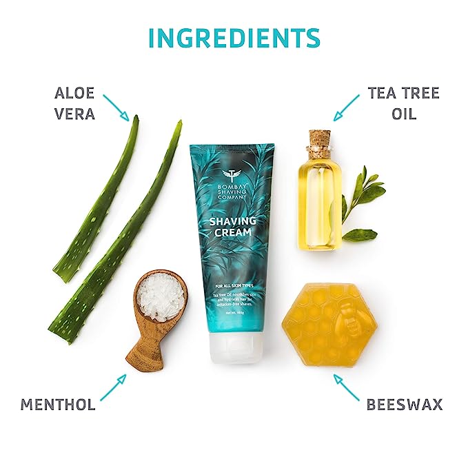 Bombay Shaving Company Shaving Cream with Tea Tree oil, Aloe Vera and Menthol Extracts, 100gm, Pack of 2