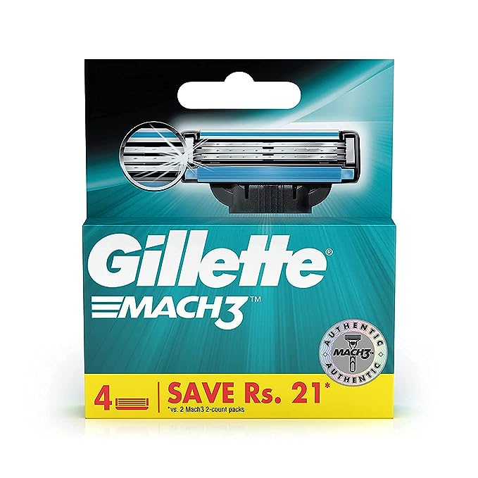 Gillette Mach 3 Manual Shaving Razor Blades 4 Pack, (Cartridge)