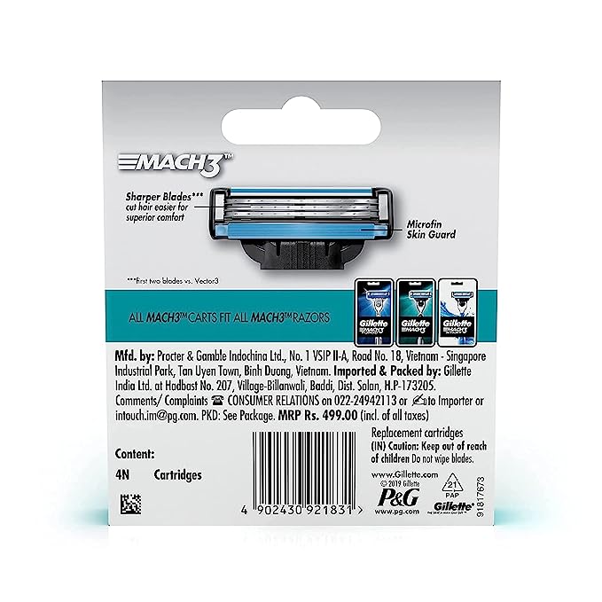 Gillette Mach 3 Manual Shaving Razor Blades 4 Pack, (Cartridge)