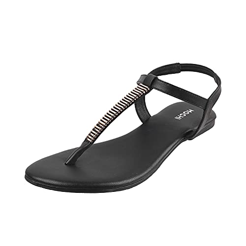 Mochi Womens Faux Leather Flat Fashion Sandals, Black