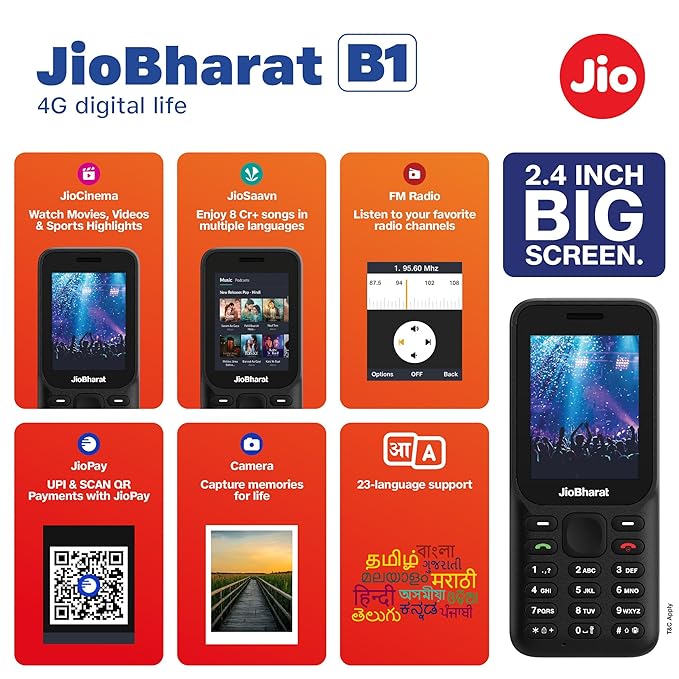 JioBharat B1 4G | Keypad Phone | 2.4 inch Display | 2000mAh Battery | 4G Connectivity