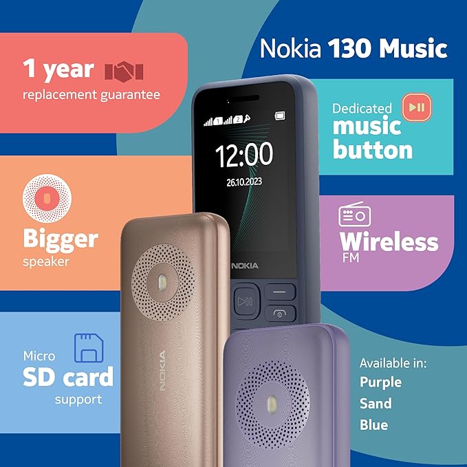 Nokia 130 Music | Keypad Phone | MP3 Player | 1450mAh Battery | Wired FM Radio