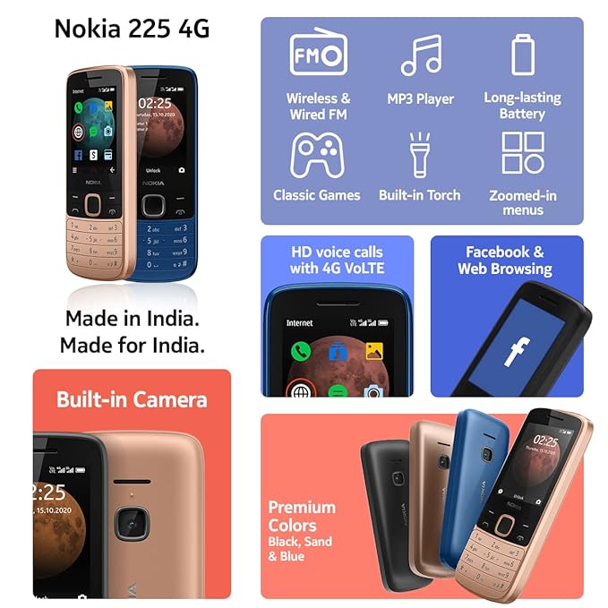 Nokia 225 4G | 4G Keypad Phone | 2.4 inch Display | 1150mAh Battery | Premium Finish