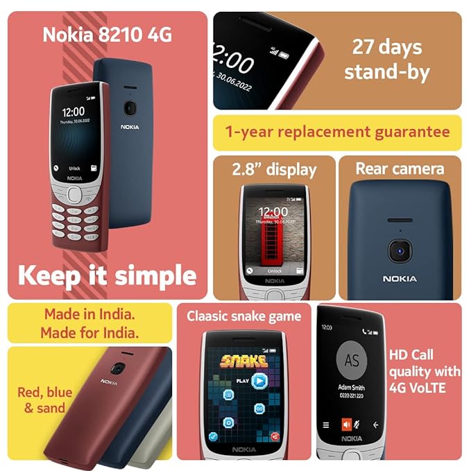 Nokia 8210 4G | 4G Keypad Phone | 2.8 inch Display | 1450mAh Battery | Wireless FM Radio