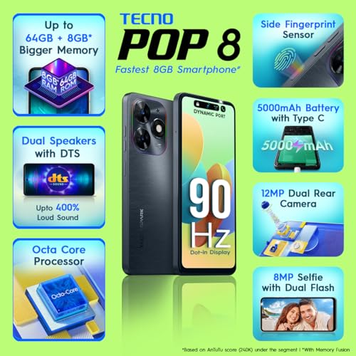 TECNO POP 8 | 13MP AI Camera | 90Hz Display | 5000mAh Battery | Helio G36