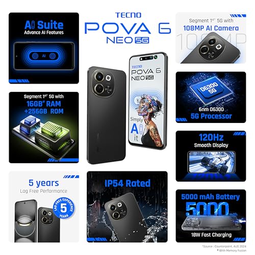 Tecno POVA 6 Neo 5G | 108MP Triple Camera | 120Hz Display | 6000mAh Battery | Helio G99 Ultimate