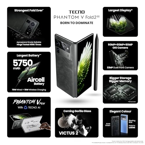 Tecno Phantom V Fold 2 5G | 50MP Triple Camera | Foldable AMOLED Display | 5750mAh Battery | Dimensity 9300