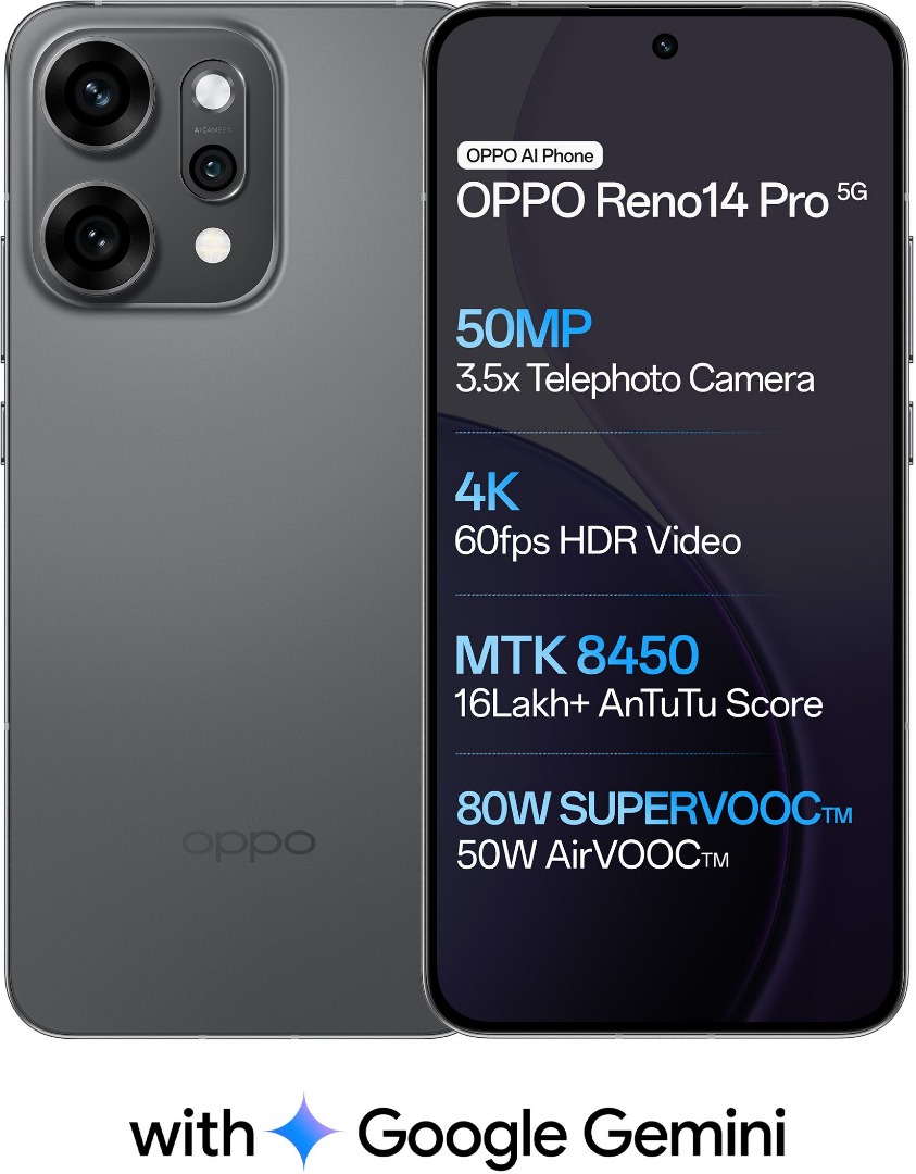 OPPO Reno 14 Pro 5G | 50MP Periscope Camera | AMOLED 120Hz Display | 5800mAh Battery | Dimensity 8350