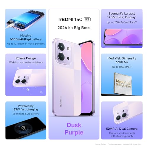 Redmi 15C 5G | 50MP Camera | 90Hz Display | 5160mAh Battery | Snapdragon 4 Gen 2
