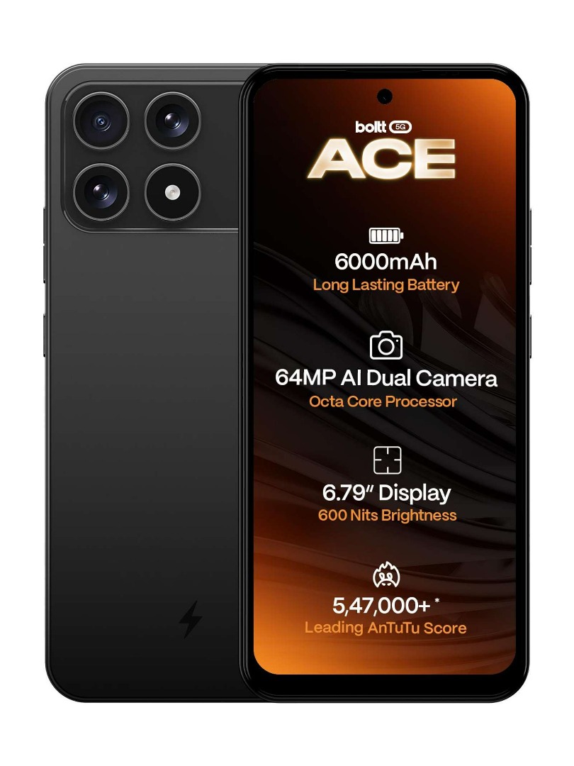 BOLTT ACE 5G | Unisoc T8200 Octa Core | 6.79" HD+ 120Hz | 64MP AI Camera, 8MP Selfie | 6000mAh, 18W