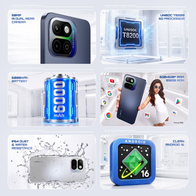 LAVA Virat V1 Pro 5G | Unisoc T8200 Octa Core | 6.75" HD+ 120Hz | 50MP AI Camera, 8MP Selfie | 6000mAh, 18W