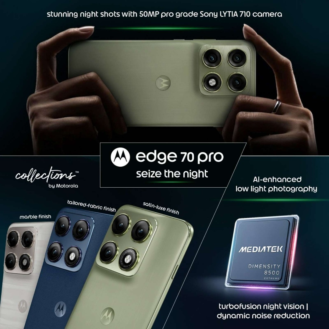 Motorola Edge 70 Pro 5G | Dimensity 8500 Extreme | 6.8" 1.5K AMOLED 144Hz | 50MP + 50MP Camera, 50MP Selfie | 6500mAh, 90W TurboPower