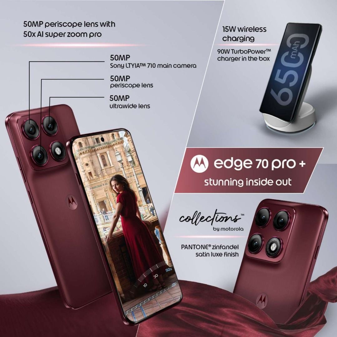Motorola Edge 70 Pro+ 5G | Dimensity 8500 Extreme | 6.8" Super AMOLED | 50MP + 50MP + 50MP Triple Camera, 50MP Selfie | 6500mAh, 90W TurboPower