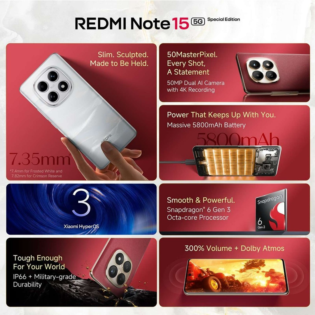 REDMI Note 15 SE 5G | Snapdragon 6 Gen 3 | 6.77" FHD+ AMOLED 120Hz | 50MP Camera, 20MP Selfie | 5800mAh