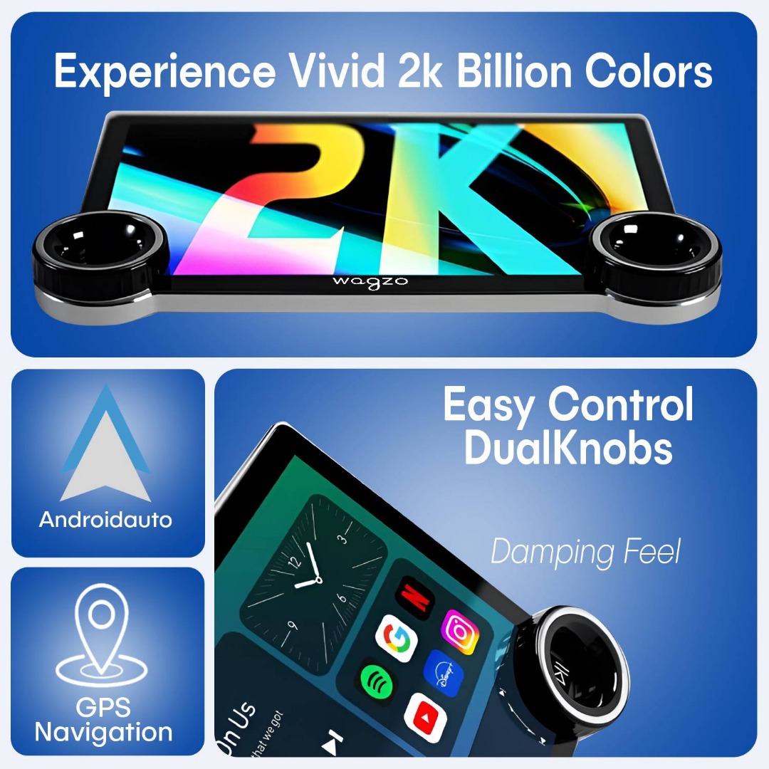 Wagzo 2K Diamond Car Android 10.1 In,4Gb+64Gb,4Th Gen,Qled,4 Core, Ahd Camera|Wap-15 Car Stereo (Double Din)