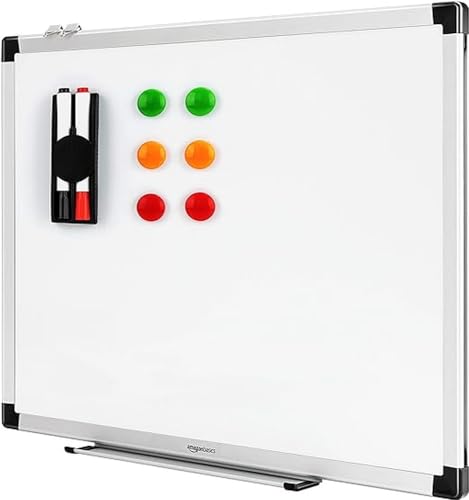 AmazonBasics Whiteboard Drywipe Magnetic with Pen Tray and Aluminium Trim,Includes 6 magnets, 1 eraser, and 2 dry-erase markers