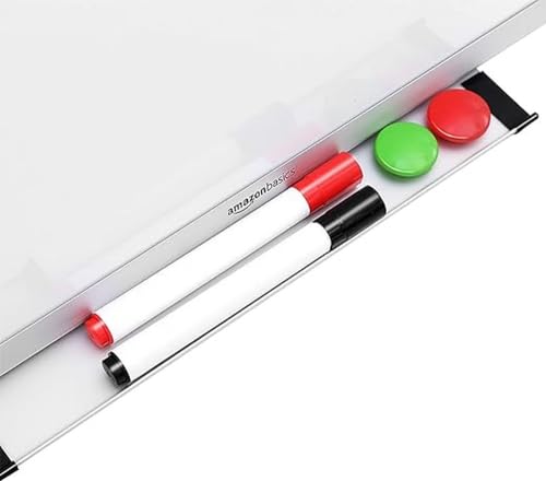 AmazonBasics Whiteboard Drywipe Magnetic with Pen Tray and Aluminium Trim,Includes 6 magnets, 1 eraser, and 2 dry-erase markers