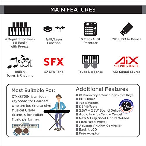 Casio CT-X870IN 61-Key Portable Keyboard, Black