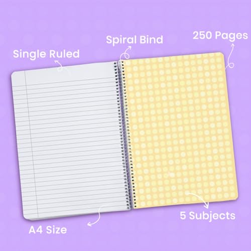 Classmate Pulse 5 Subject Spiral Notebook - Pack of 1 | Single Line | 250 Pages | A4 - 29.7cm x 21.0cm | Attractive Cover Designs