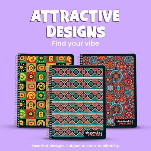 Classmate Pulse 5 Subject Spiral Notebook - Pack of 1 | Single Line | 250 Pages | A4 - 29.7cm x 21.0cm | Attractive Cover Designs