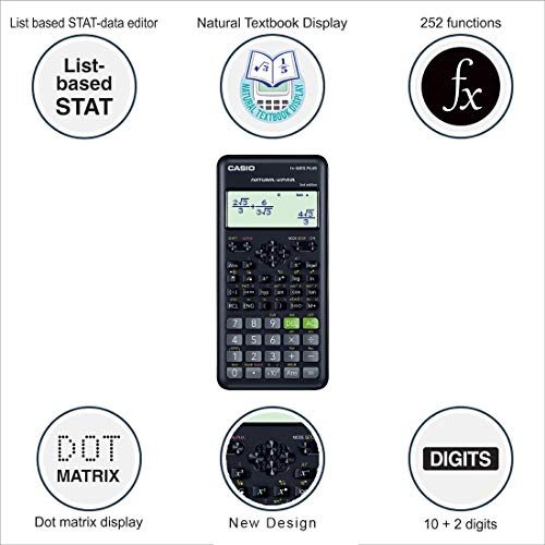 Casio FX-82ES Plus 2nd Edition - Non-Programmable Scientific Calculator, 252 Functions, Black