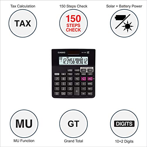 Casio MJ-12D 150 Steps Check and Correct Desktop Calculator, Black