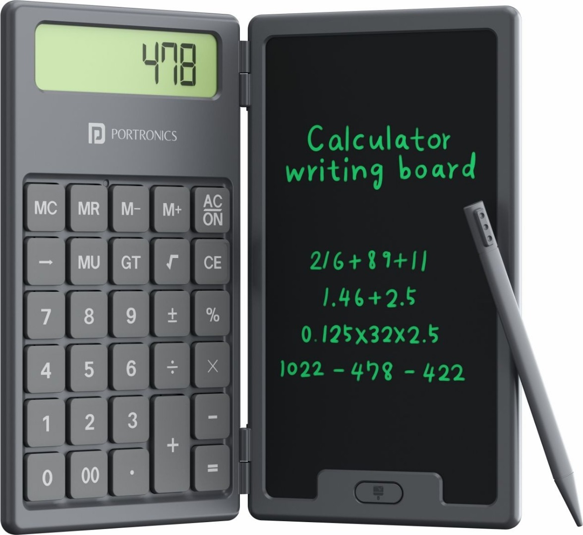 Portronics Ruffpad Calc 2-in-1 Calculator & LCD Writing Pad with 6.5 Inches Tablet, 12 Digits (Black)
