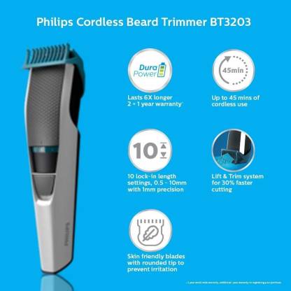 Philips Bt3203/15 Cordless Rechargeable Beard Trimmer 45 Min Run Time