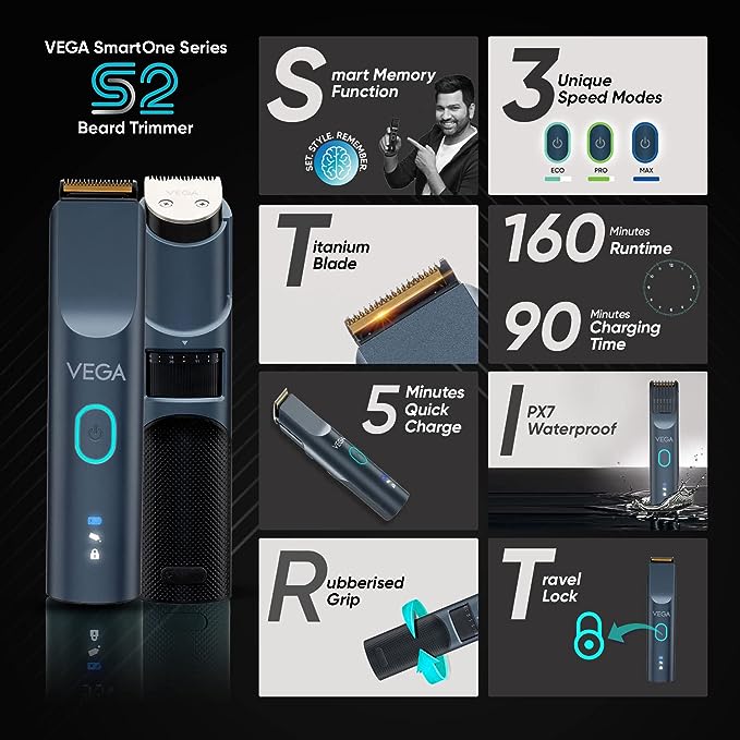 Vega Smartone Series S2, Vhth-31 Fully Waterproof Trimmer 160 Min Runtime