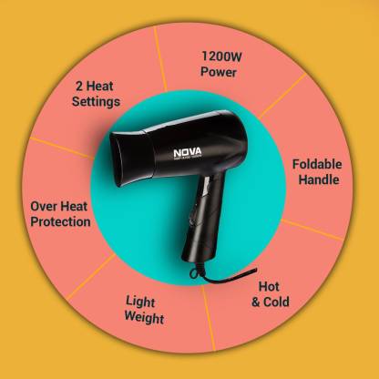 Nova Nhp 8100 Silky Shine 1200 Watts Hot And Cold Foldable Hair Dryer