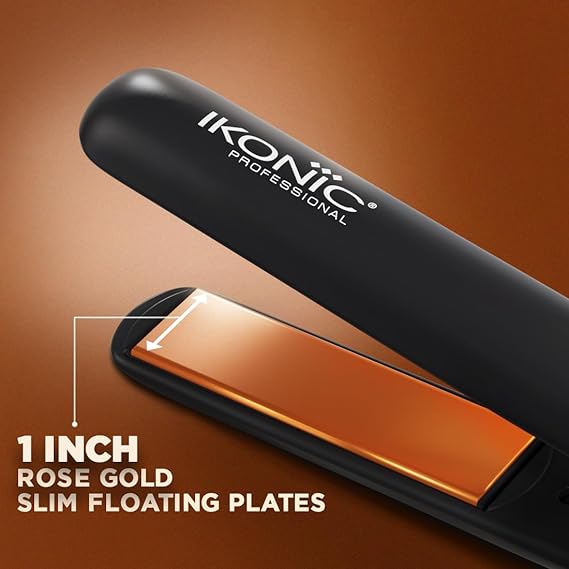 Ikonic Simply Straight Hair Straightener for Women Super Slim Rose Gold 1 inch Plates