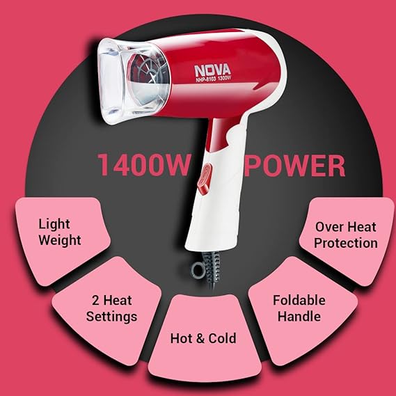 Nova NHP-8103 1300W Hot and Cold Foldable Hair Dryer