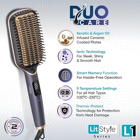 Veg Litstyle L1 Hair Straightener Brush For Women With Duocare Technology