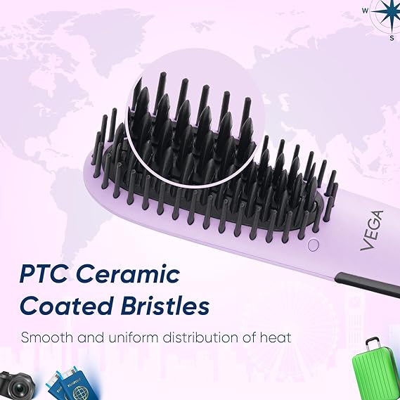 Vega Mini Hair Straightener Brush For Women With Thermoprotect Technology