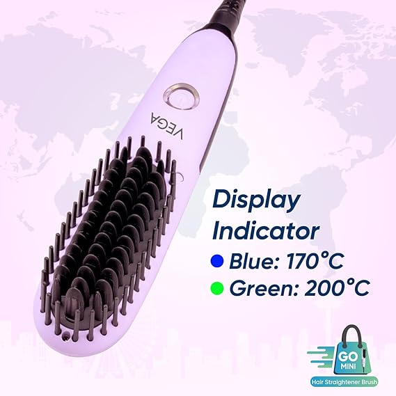 Vega Mini Hair Straightener Brush For Women With Thermoprotect Technology