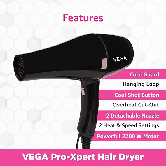 Vega  VHDP-03Pro-Xpert 2200W Professional Hair Dryer with Diffuser & 2 Detachable Nozzles